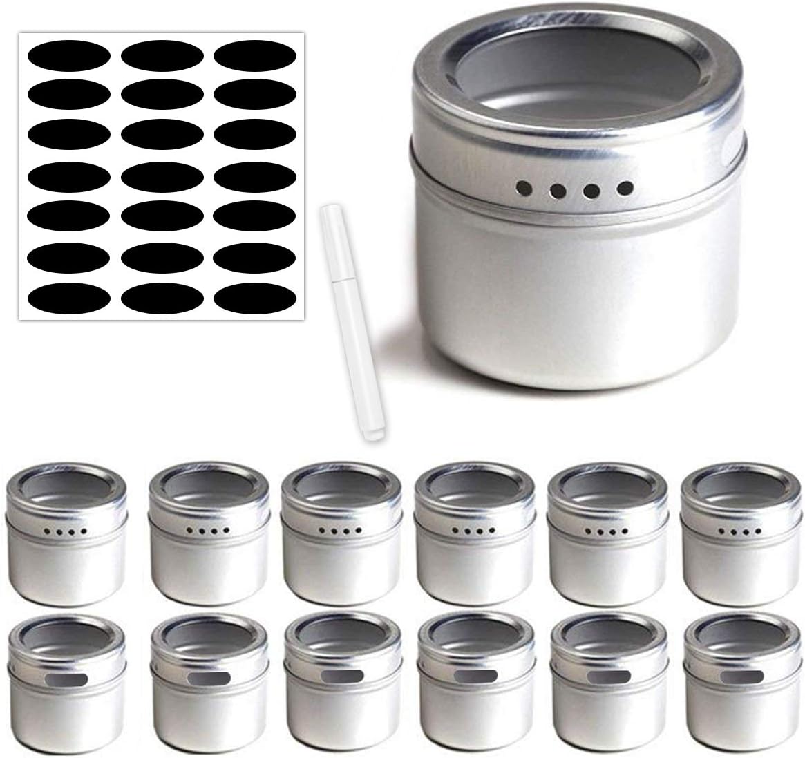 Spice Jars,Hedynshine 12Sets Stainless Steel Storage Jars with Labels