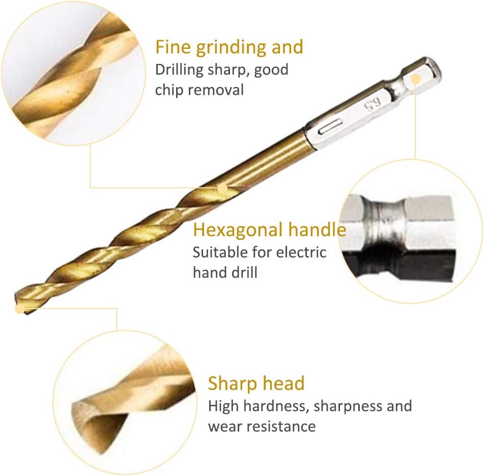 HSS Twist Drill Bit Set,13Pcs High Speed Titanium Coated Steel Drill Bit Tool with Heat Resistant 1.5mm-6.5mm for Drilling Tool Wood/Metal/Plastic - Image 4