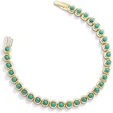 Pearich 14K Gold Tennis Bracelet For Women, 3MM Turquoise&CZ Gemstone Bezel Tennis Bracelet, Gold Bracelets for Women, 6/6.75/7.15 Inch