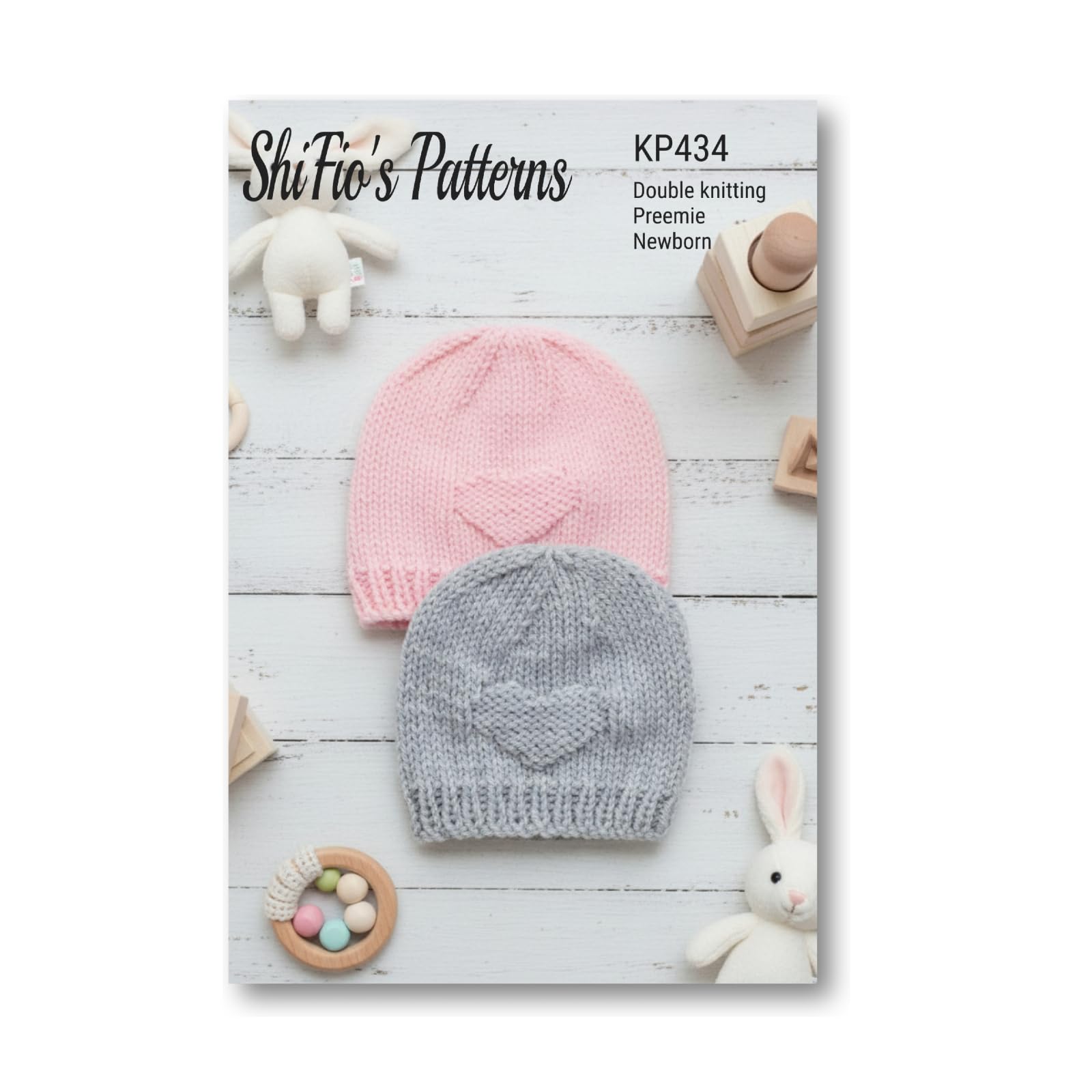 Baby Hat Knitting Pattern - Heart Design for Preemie and New-Born Sizes, Double Knitting, KP434