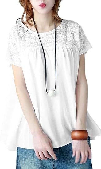Amazon 1 2style ニブンノイチスタイル 大人 トップス きれいめ ファッション レース シャツ ブラウス チュニック プルオーバー レディース ワンピース チュニック 通販
