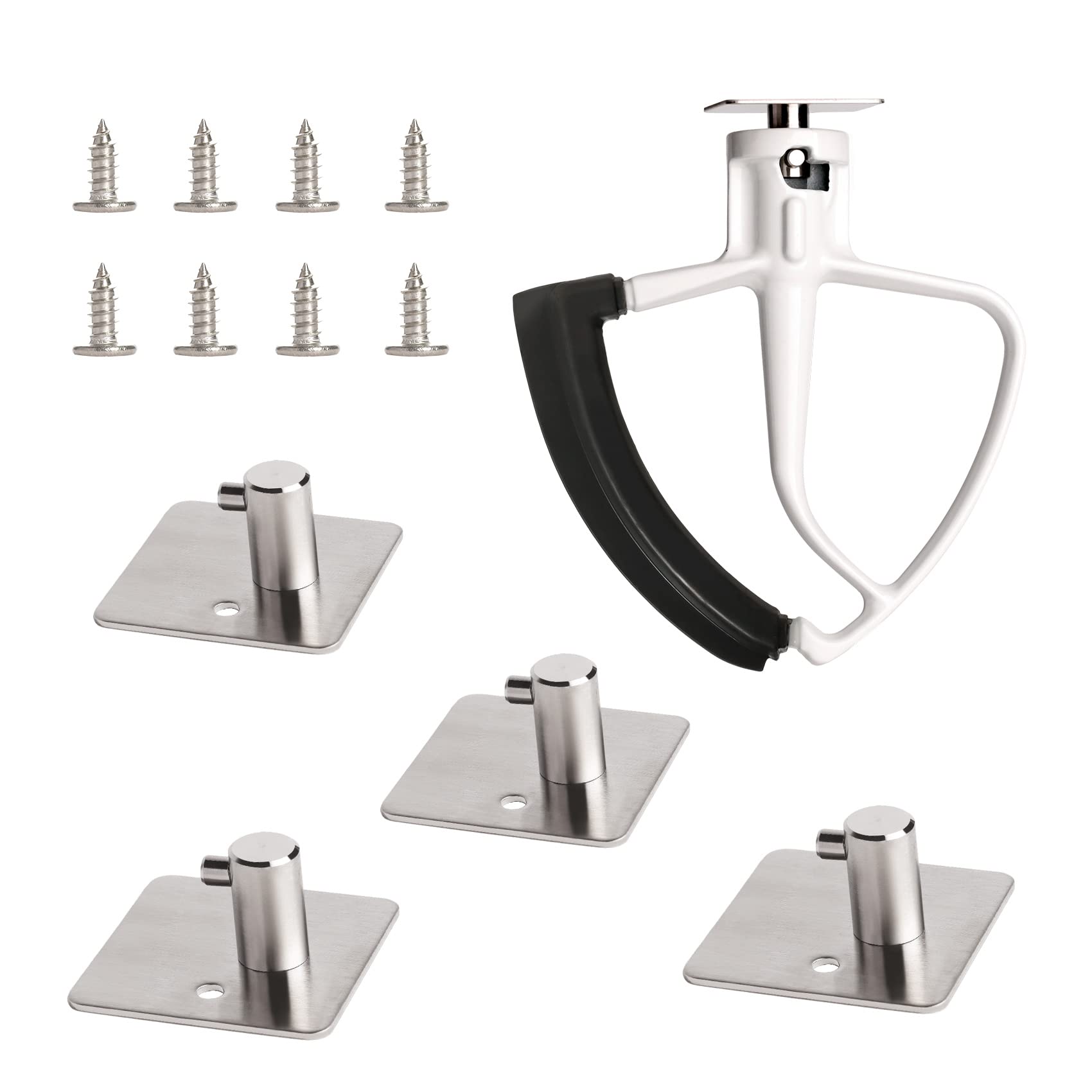 Photo 1 of KLOWOAH Stand Mixer Attachment Holder Compatible with Kitchenaid Attachments,for Flat Beater,Flex Edge Beater,Wire Whip,Dough Hooks,Stainless Steel Hangers (Pack of 4)