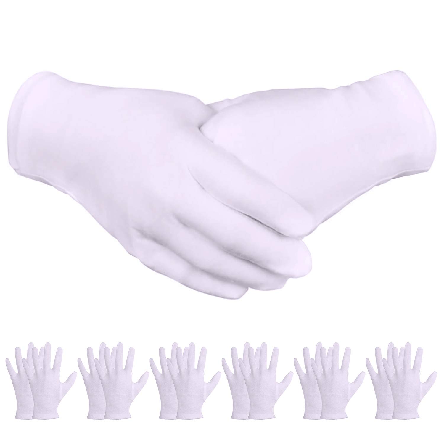 White Gloves, Zealor 24 Pairs Soft Thickened Cotton Gloves, Stretchable Lining Glove for Cosmetic Moisturizing and Coin Inspection, Medium Size