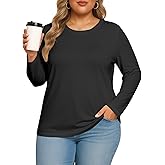 LINKDEER L-6XL Womens Plus Size Tops Long Sleeve Crew Neck T Shirts Anti-Wrinkle Soft Lightweight Oversized Basic Tunics