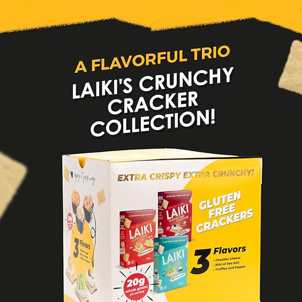 GLUTEN FREE CRACKERS (VARIETY PACK OF 3) CHEDDAR CHEESE, TRUFFLES AND PEPPER, SEA SALT HEALTHY SNACKS WHOLE GRAIN BROWN RICE ALMOND FLOUR ALTERNATIVE CRACKERS CRISPY CRUNCHY TASTY LIGHT SNACKS