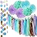 Mermaid Party Decorations Wonderland Frozen Party Decorations/Under the Sea Theme Purple Blue Mint Baby Shower Decorations Tissue Pom Poms First Birthday Decorations Purple Mermaid Party