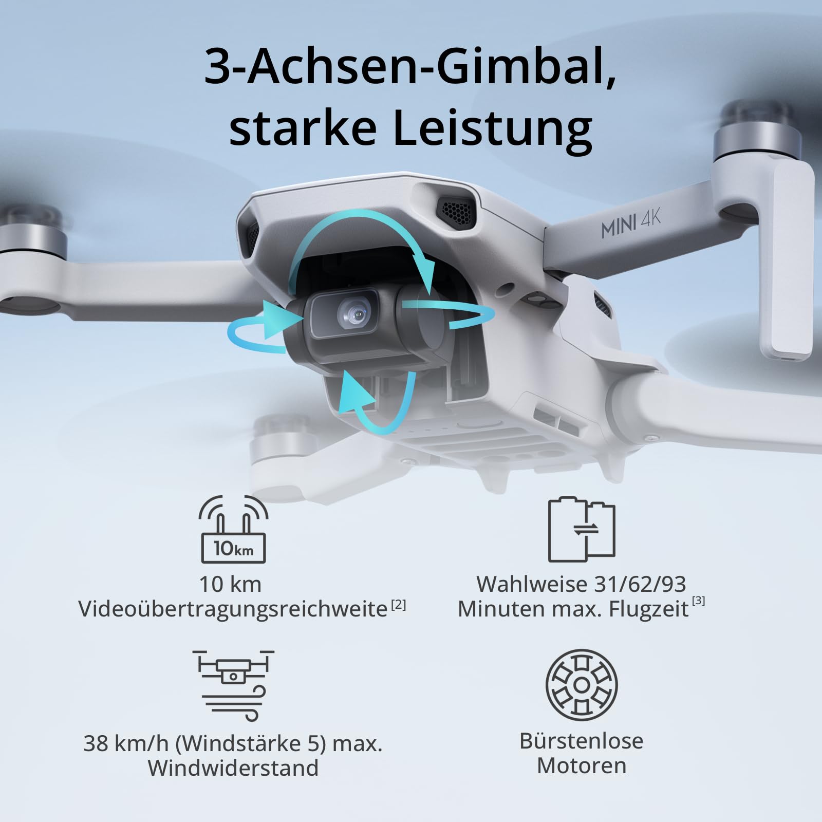 DJI Mini 4K Drohne mit 4K UHD Kamera Für Erwachsene, 3-Achsen-Gimbal-Stabilisierung, C0, QuickShots, 10 km Videoübertragung, Autom. Rückkehr, Windstabil, 1 Akku (31 min Flugzeit), Unter 249g 3