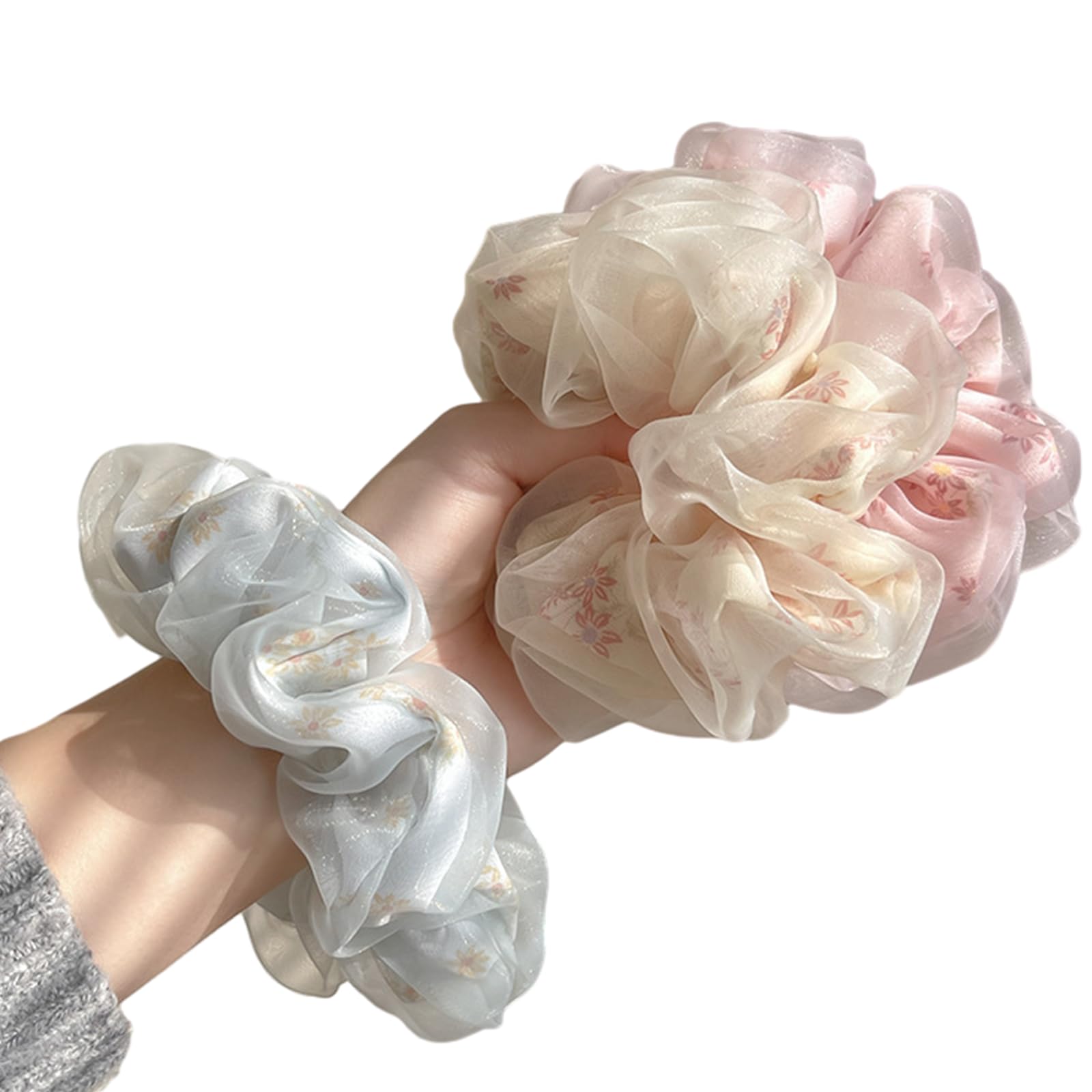 3 Pack Floral Scrunchies for Girls, Hair Scrunchies for Women, Elastic Ponytail Holders Tie Dye Hair Accessories Hair Bands Soft Premium Hair Bobbles for Girls Women