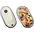 leeogench Compatible with Mercedes Benz Key case Key fob Cover Real Wood Veneer Genuine Leather Key Fob Shell Gift C GLC E S ect 2022-2023-newer (Bohemian Oak, White Leather)
