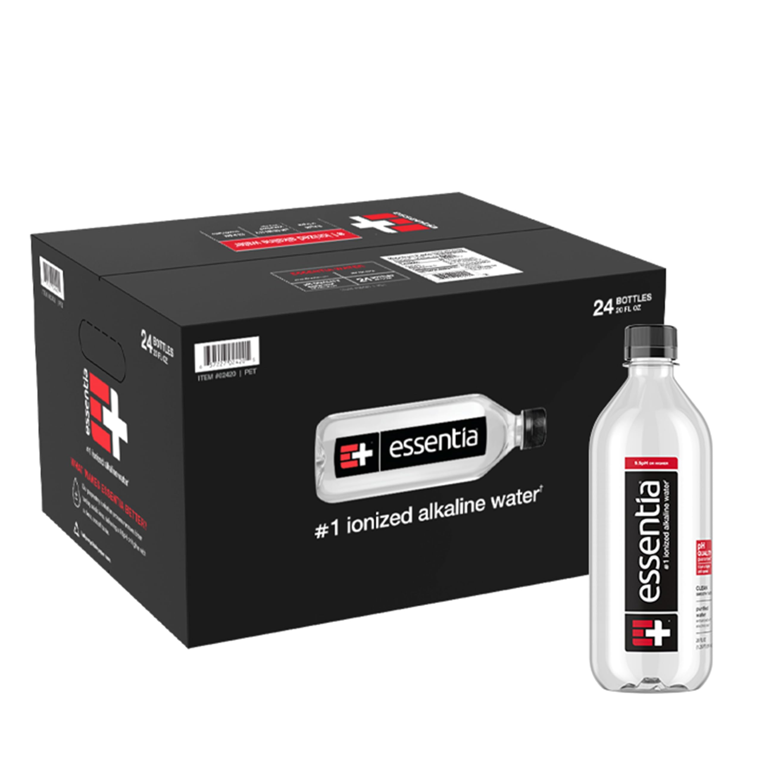 Photo 1 of Essentia Bottled Water LLC, Ionized Alkaline Water; 99.9% Pure, Infused with Electrolytes, 9.5 pH or Higher a Clean, Smooth Taste, 20 Fl Oz (Pack of 24)