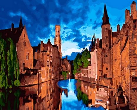 Gcqblm Malen Nach Zahlen Malen Nach Zahlen Fur Wohnkultur Olgemalde Fluss Stadt 16x20 Zoll Rahmenlos Amazon De Kuche Haushalt