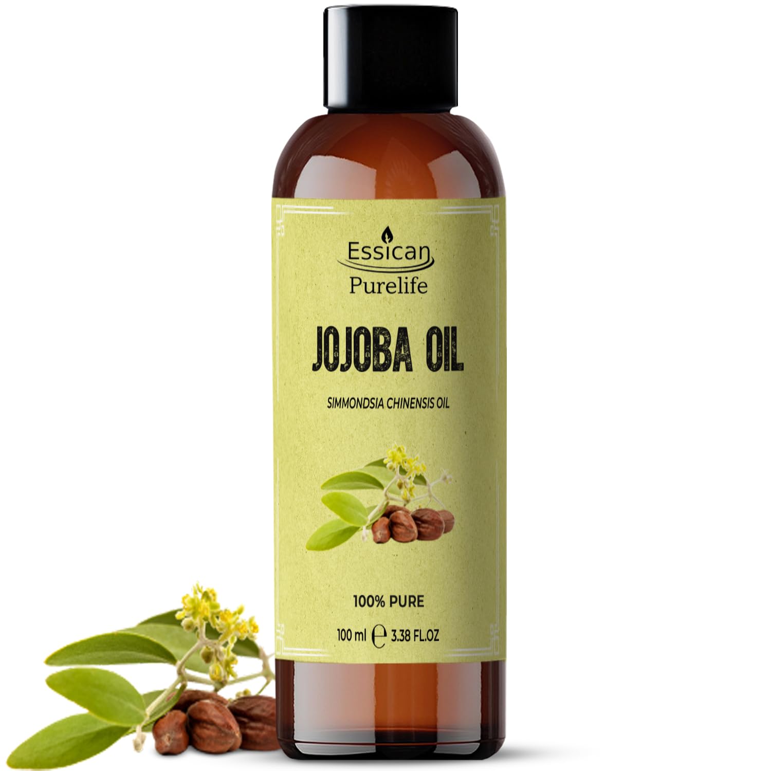 Essican Purelife Pure Jojoba Oil for Skin 100ml, Cold Pressed Jojoba Oil for Hair Growth, Nails, Stretch Marks, Makeup Remover & Face Moisturiser, Natural Carrier Oils for Essential Oils Mixing