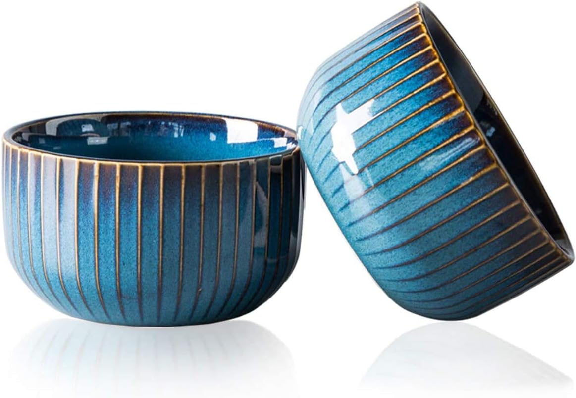 Porcelain Bowls, 500ml Blue Cereal Bowls, Rice Bowls, Salad Bowls, Dishwasher, Microwave & Oven Safe,11.5x6.5cm(2 Pack)