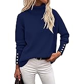 Rapbin Turtleneck Sweaters for Women 2026 Fall Winter Long Sleeve Knit Pullover High Low Hem Sweater with Metal Buttons