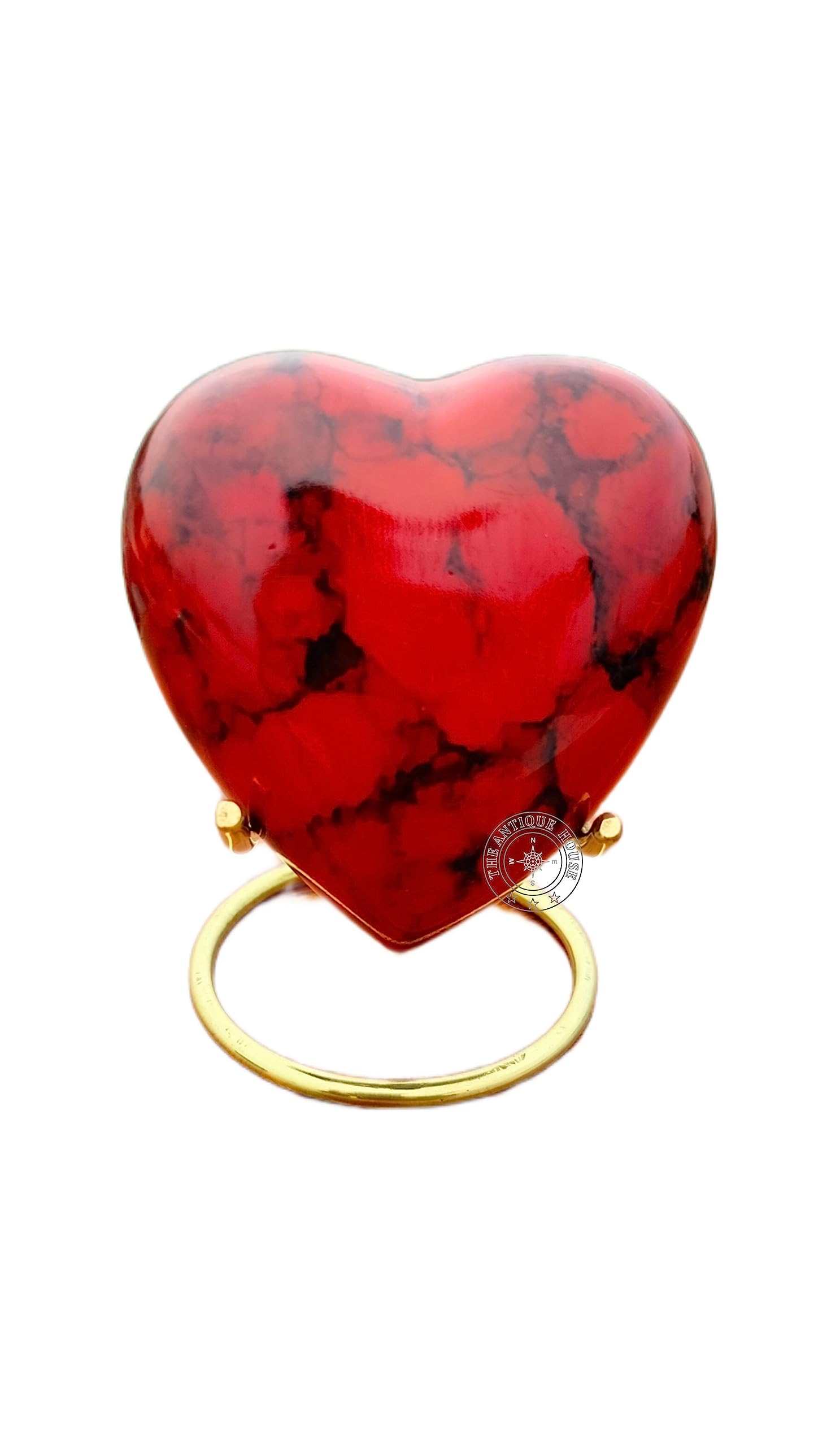 Red Designer Cremation Urn for Ashes Keepsake Heart Urn with Black Box and Brass Stand Mini urn for Your Loved one Adult & Funeral Burial