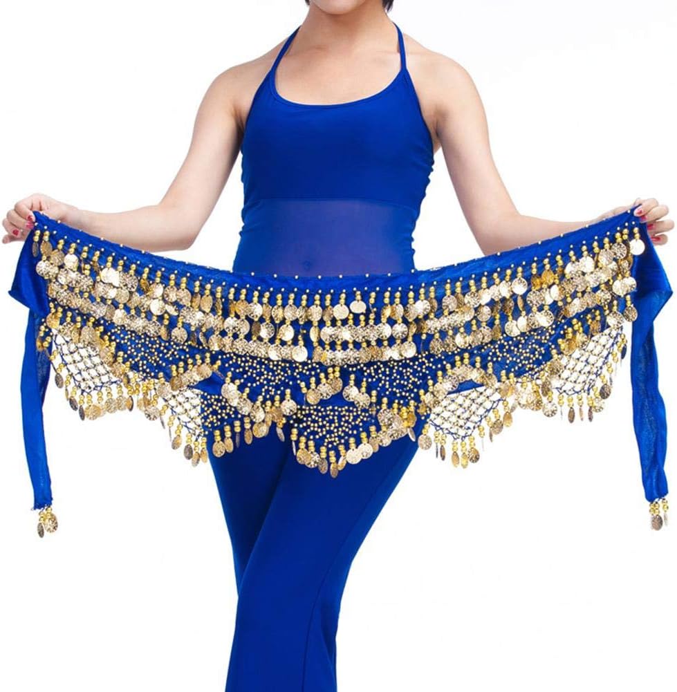Chiffon Dangling Gold Coins Belly Dancing Belt Colorful Waist Chain