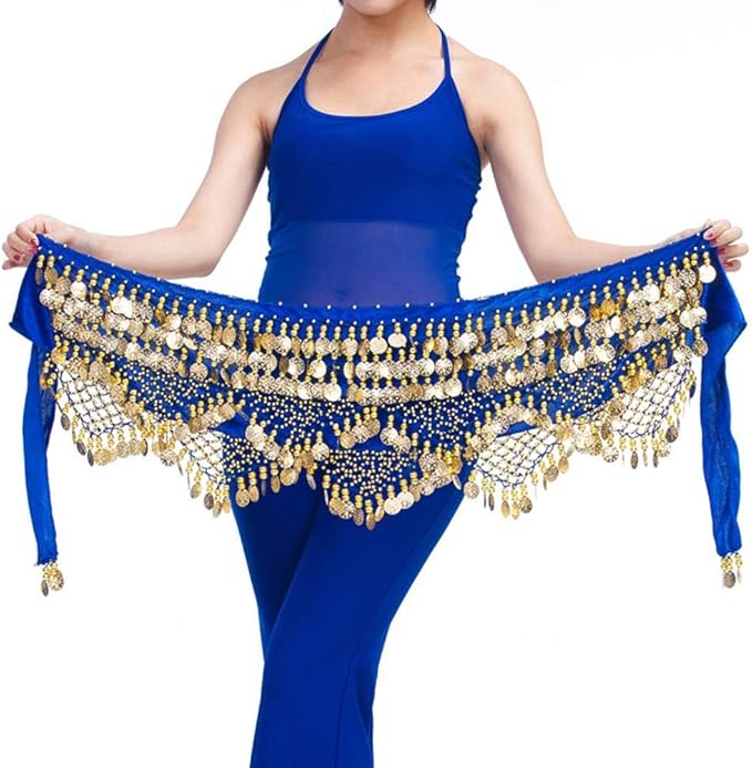Chiffon Dangling Gold Coins Belly Dancing Belt Colorful Waist Chain