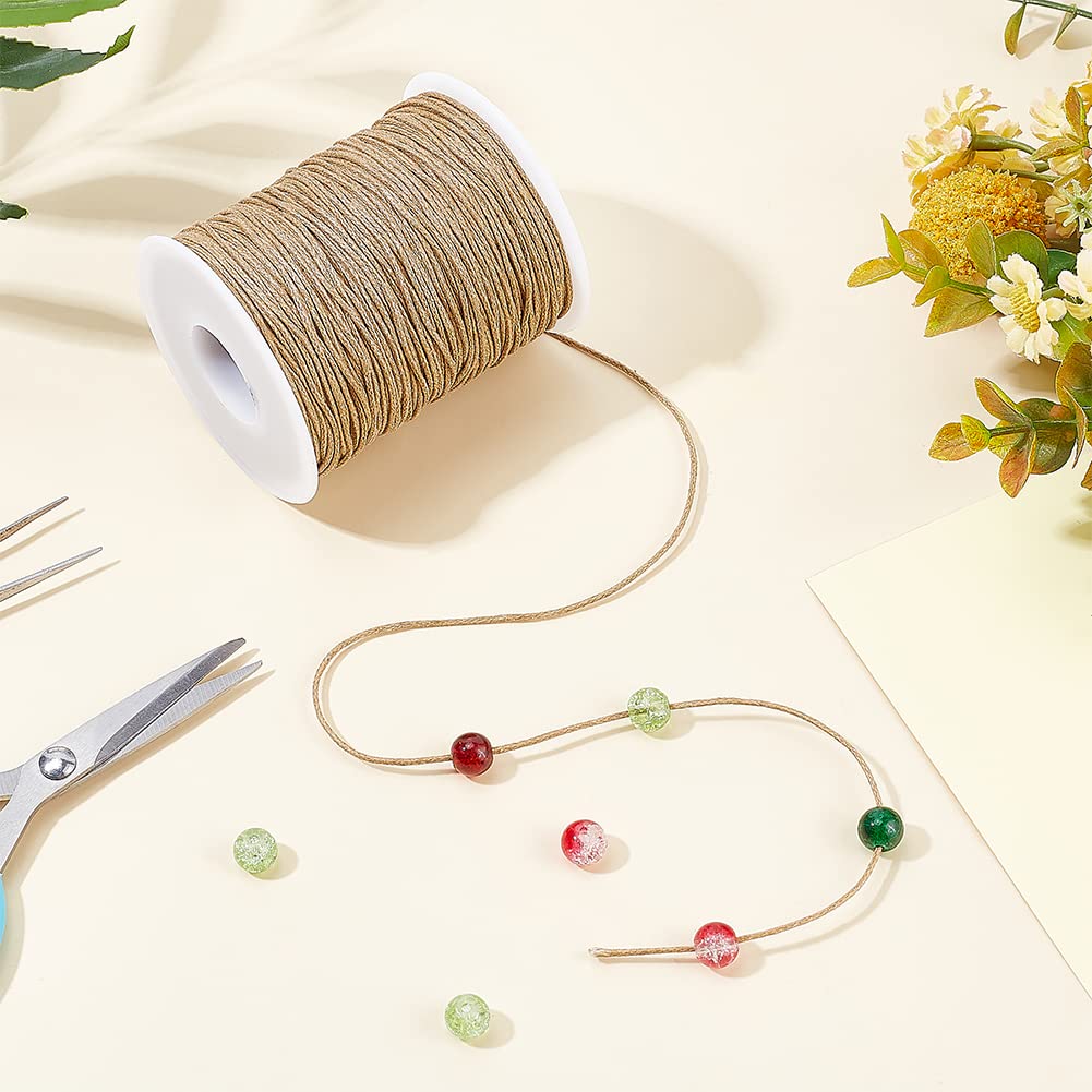 PH PandaHall 100 Yards 1mm Waxed Cotton Cord Thread Beading String Waxed Craft String for Bracelet Necklace Making Crafting Beading Macrame Vase Decor, Burlywood