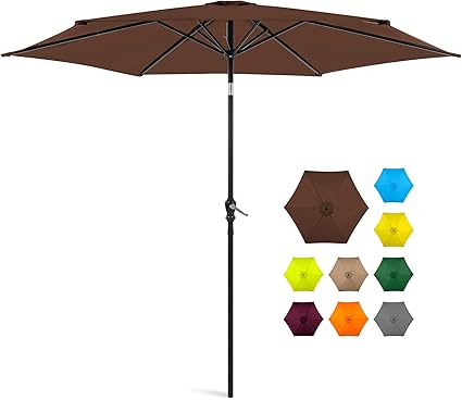 Best Choice Products 10ft Steel Market Outdoor Patio Umbrella W Crank Tilt Push Button Brown Amazon Co Uk Garden Outdoors