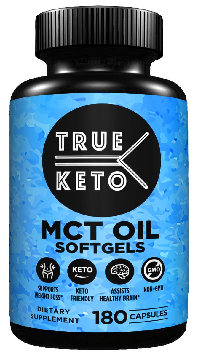 TRUE KETO MCT Oil Soft Gel Capsules 180 Count 1000mg Pure MCT Keto