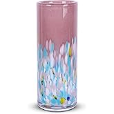 9.45" Tall Pink Vase Hand Blown Glass Vase Green, Modern Pink Home Centerpieces Wide Mouth Vases for Bud&Flower Decor - Ideal Living Room, Kitchen, Wedding, Dining Table, Office Center Table