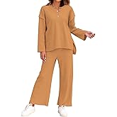 ROYLAMP Women 2 Piece Outfits Long Sleeve Top & Pant Matching Sets Casual Fall Sweatsuit Button Tracksuits