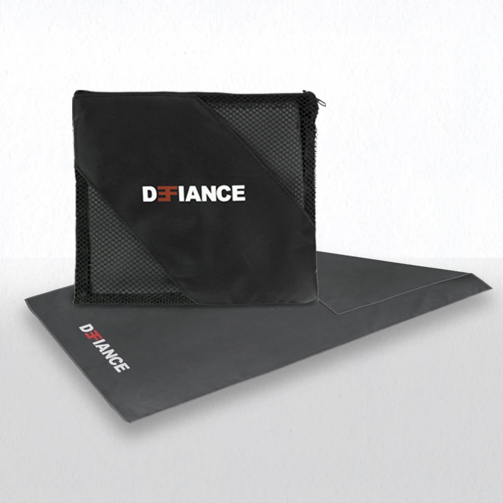 DEFIANCE - Charcoal Grey Microfibre Sports Towel With Net Storage Bag 80cm x 40cm Compact, Lightweight, Super Absorbent With Ultra Fast Drying, Perfect For The Gym, Camping, Beach, Yoga, And Hiking