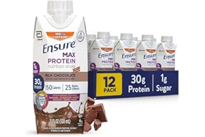 Ensure Max High Protein Nutrition Shake Milk with 30g of Protein 1g of Sugar , Chocolate w/ Caffeine, 11 Fl Oz (Pack of 12)