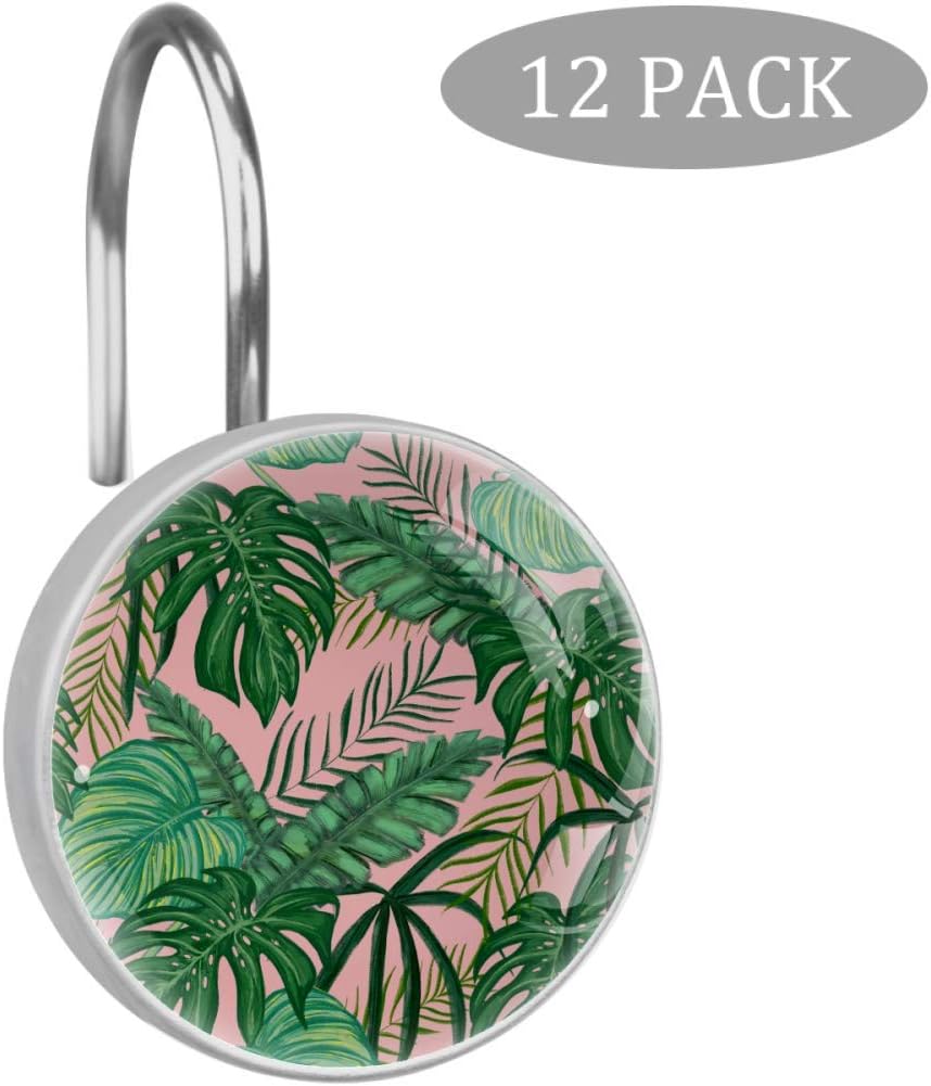 Shower Curtain Hooks 12 pcs Tropical Greens Palm Crystal Glass Hooks