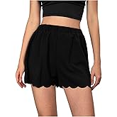 RoseSeek Women's Scallop Trim Elastic High Waisted Shorts Straight Leg Casual Summer Shorts