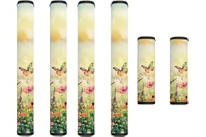Garucesta Neoprene Fridge Door Handle Covers Set of 6 Electrical Kitchen Appliance Decor Handles Anti-Skid Protector for Oil Stains, Fingerprints, Liquids, Butterfly Daisy Flowers Yellow