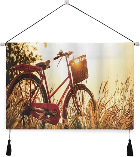 Amazon Co Jp Geevosunタペストリー セピア調のロマンチックなレトロなスタイルの自転車のロマンチックな夕日の田園風景の写真 壁掛けポスター おしゃれ インテリア モダン 多機能 お店 壁や窓の飾り 個性ギフト 新居祝い ホーム キッチン