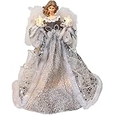 Kurt Adler 14" UL 10 Lights Silver & Ivory Angel Treetop