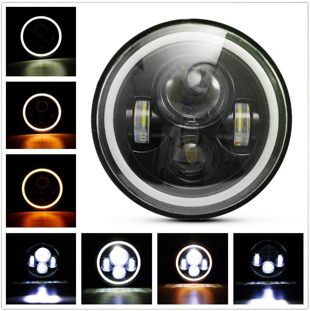 Fabtec 7 Inch 4 LED Full Ring Headlight for Thar/Royal Enfield Bullet/Bajaj Avenger 35W