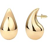 PAVOI 14K Gold Plated 925 Sterling Silver Post Teardrop Chunky Hoop Earrings - Lightweight Drop Earrings for Women - Designer Dupe