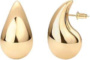 PAVOI 14K Gold Plated 925 Sterling Silver Post Teardrop Chunky Hoop Earrings - Lightweight Drop Earrings for Women - Designer Dupe