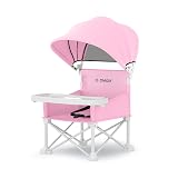 Cochildor 4-in-1 Portable Baby Chair, Foldable Toddler Booster Seat with Removable Tray, Canopy & Safety Harness, Pink