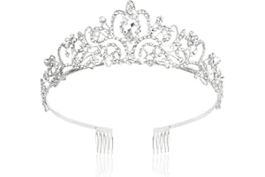 Araluky Crystal Tiara Crown Headband Princess Elegant Tiara with Combs for Women Young Ladies Bridal Wedding Prom Birthday Party, Silver