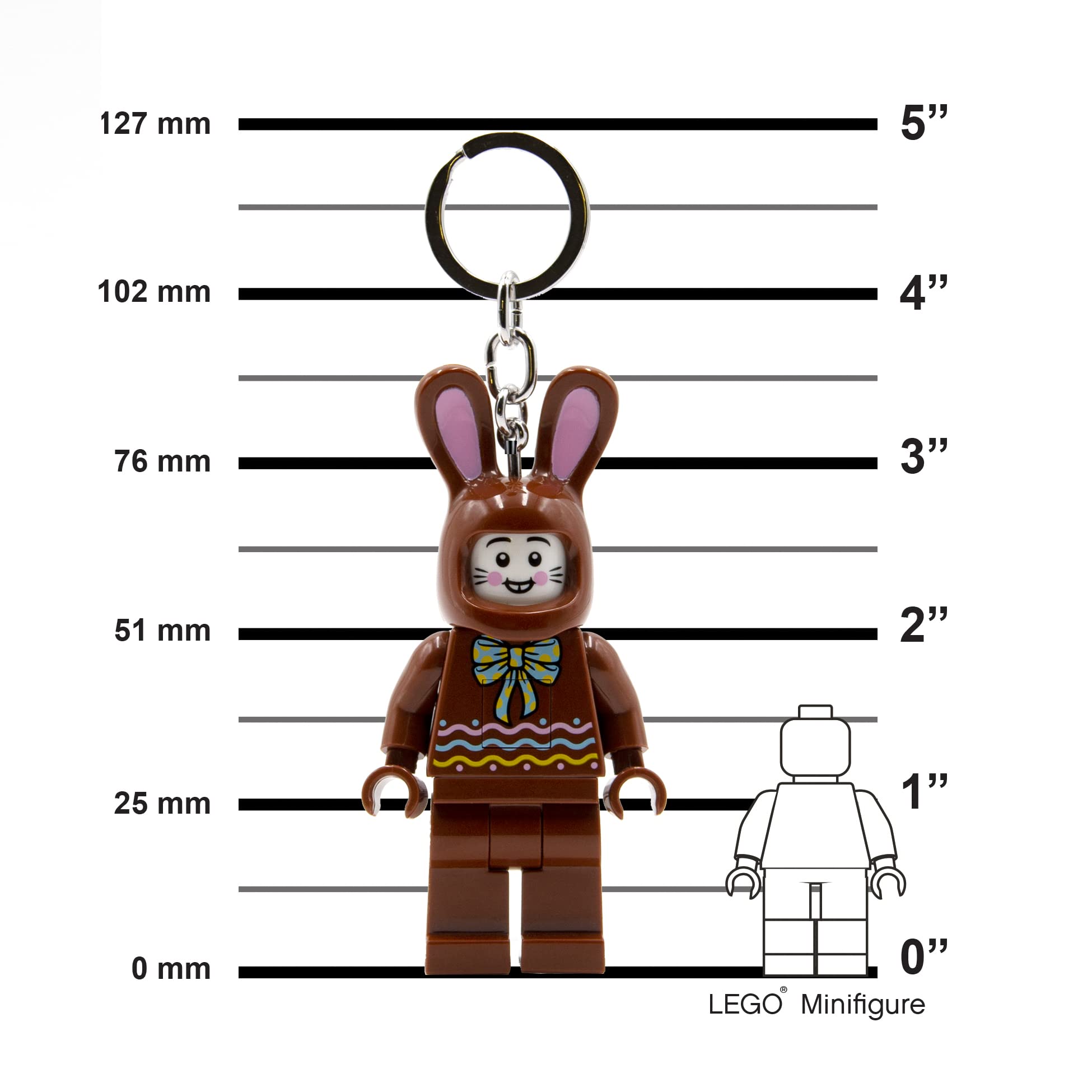 IQ LEGO Minifigure Large 3 Inch Tall Figure Keychain Light - Chocolate Bunny (KE180H), Easter basket stuffer