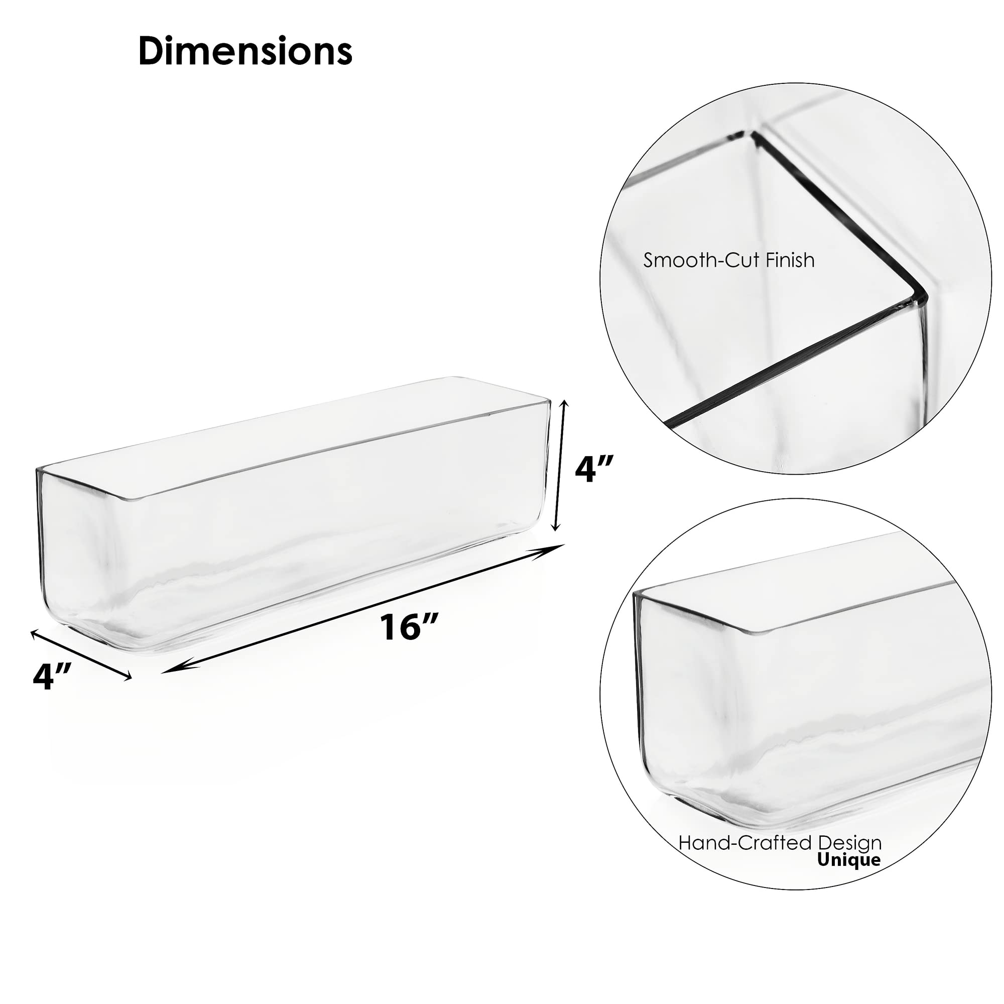 CYS Excel Glass Rectangle Vase (H4" Open16"x4") Multiple Size