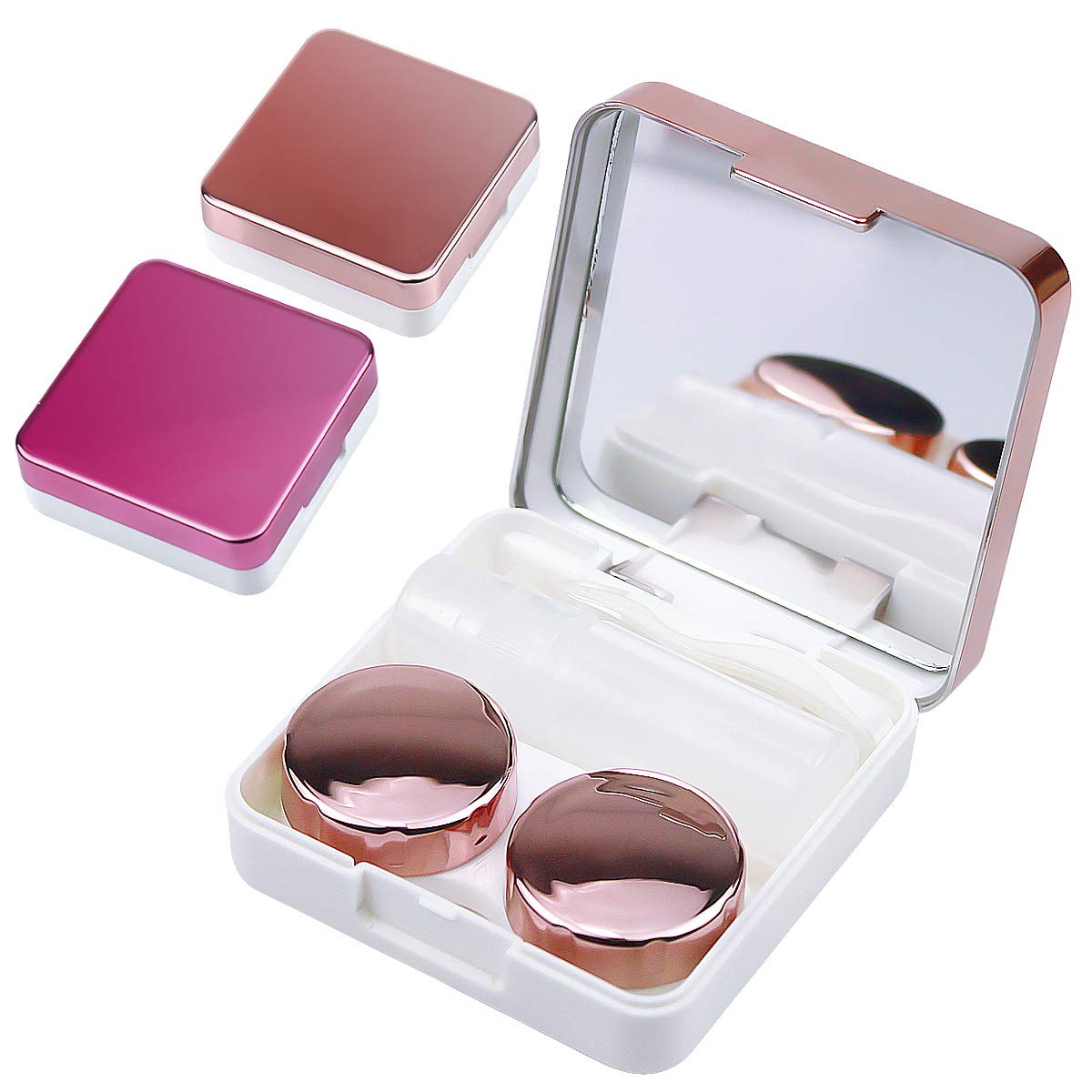 Natuce 2PCS Travel Contact Lens Cases with Mirror, Mini Box Container Contact Lens Holder, Portable Mini Contact Lens Travel Kit Case, Contact Lens Soaking Storage Case with L and R Caps