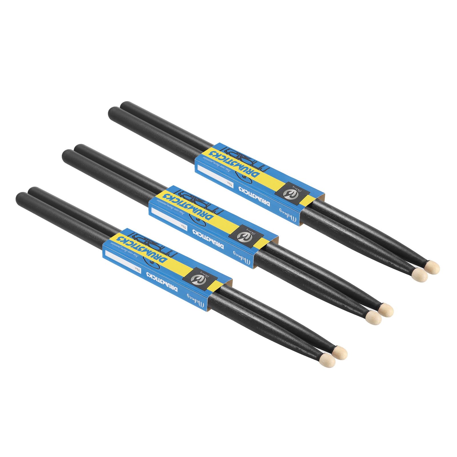 PATIKIL 3 Pair Maple Wood Drumstick Anti Slip Drum Stick 5A Black for Drumming Musical Instrument Percussion
