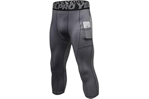Yuerlian Men’s 3/4 Compression Pants Athletic Tights Sports Baselayer Running Workout Leggings with Pocket
