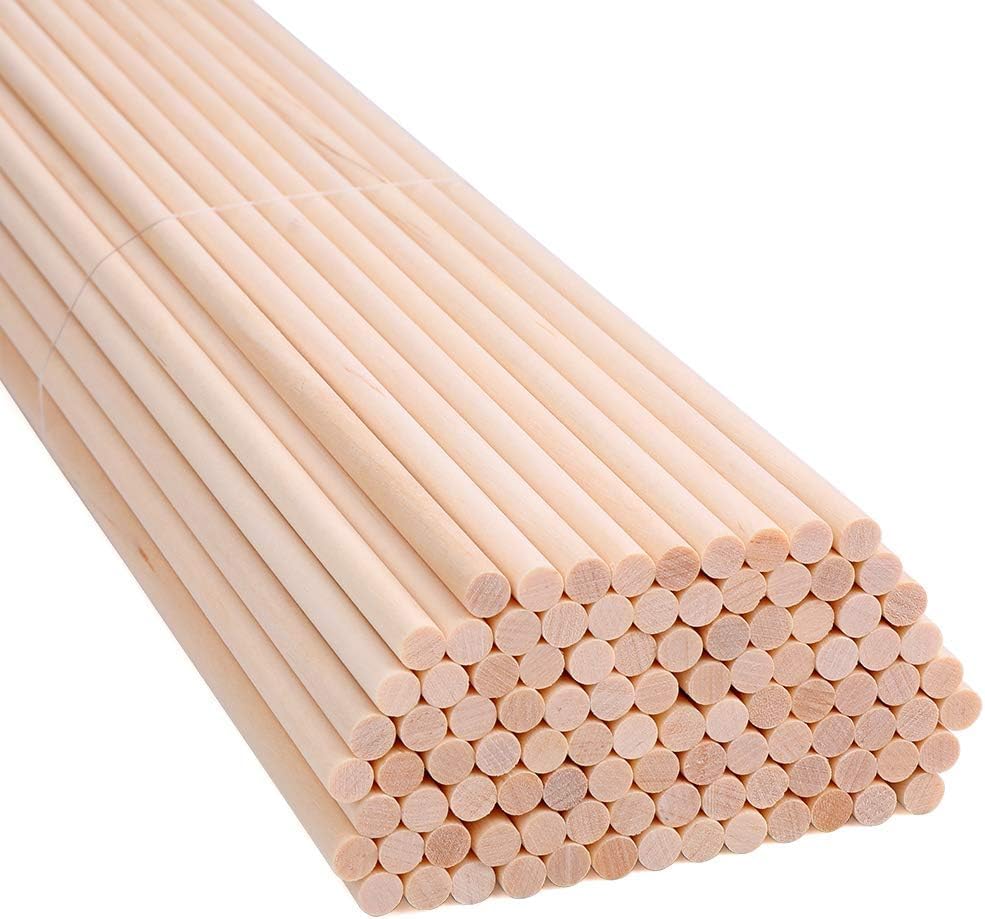 H&S Unfinished Natural Wooden Dowels 100pcs 15cm x 4mm Craft Sticks