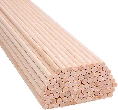 H&S Unfinished Natural Wooden Dowels 100pcs 15cm x 4mm Craft Sticks