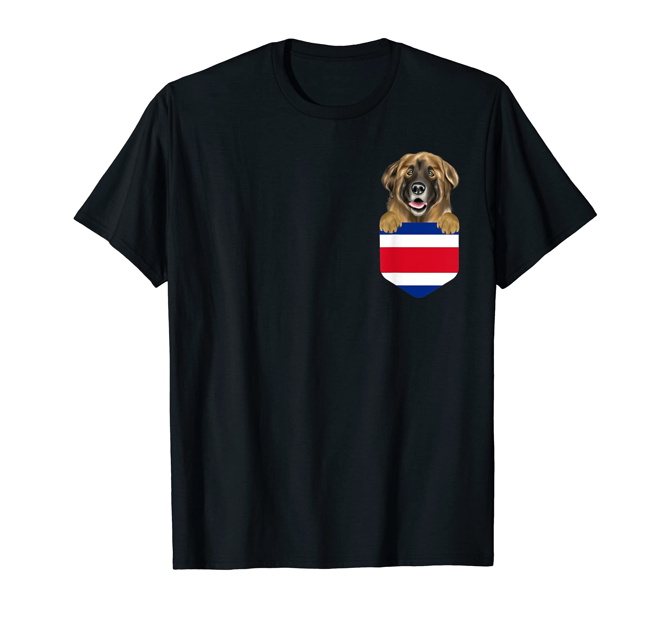 Costa Rica Flag Leonberger Dog In Pocket T-Shirt