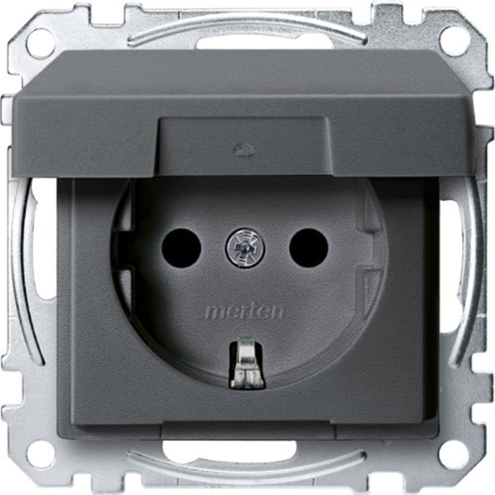Merten MEG2310 0414 BRS SCHUKO Socket with Hinged Lid, Plug-in Terminals, Anthracite, System M