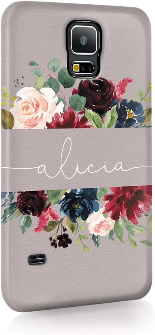 Personalised Samsung Galaxy S6 Edge Tirita Hard Case Cover PRINTED GLITTER, NOT REAL GLITTER Floral Flowers Gold Monogram Spring Custom Initials Name Bling