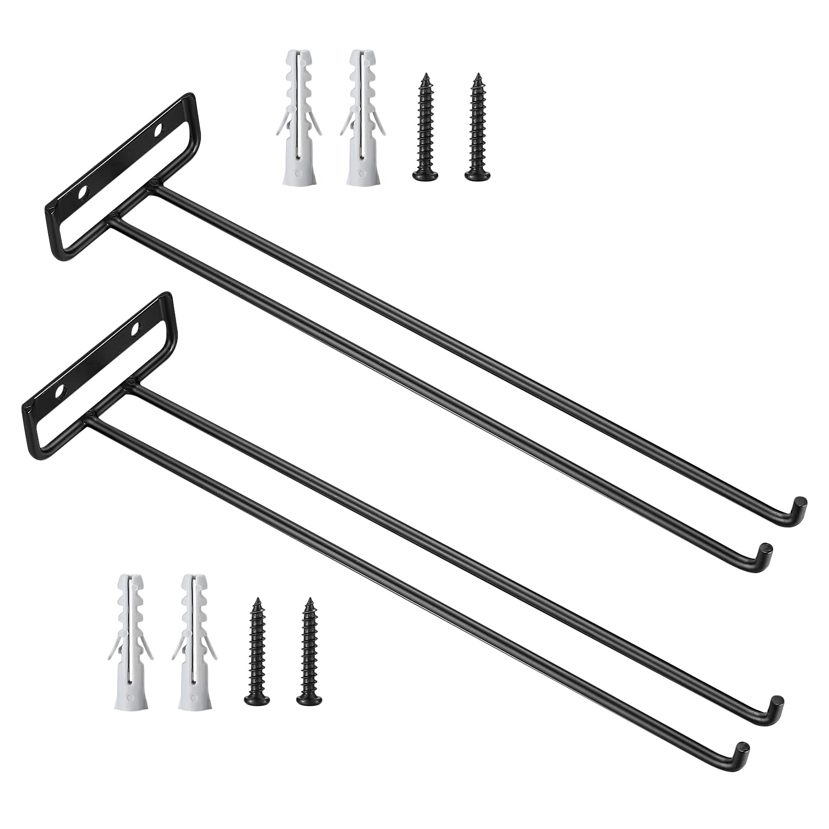 SZJYG 2 Pcs Wine Glass Racks Holders, Wall Mounted Wine Cup Hanging Rack, Under Cabinet Stemware Glasses Storage Hanger, Shelf Display Organizer Stand Racks for Cabinet, Bar, Kitchen - Black