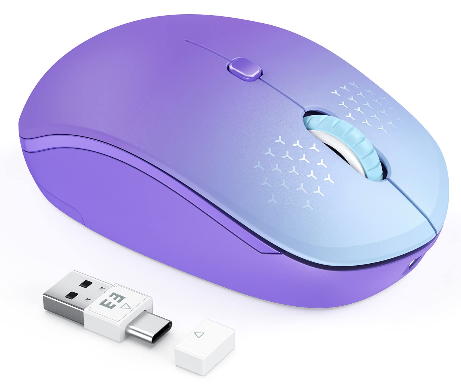 seenda USB C Wireless Mouse with Build-in Mouse Jiggler, USB & Type C 2 in 1 Recever, Rechargeable, Compatible with USB and Type C Enabled Devices, Purple